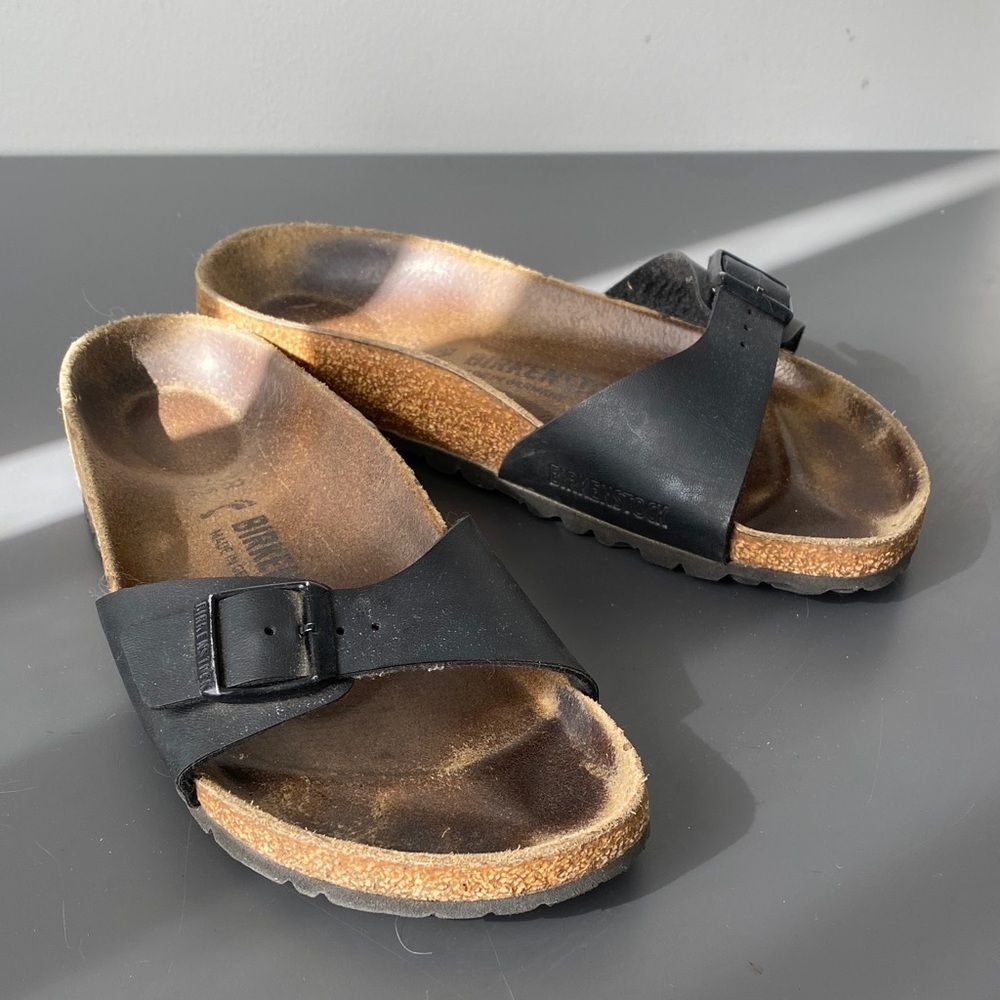 Black Slide Sandals with Buckle Sz 38 Medium Width US 7-7.5 Vacation Boho Chic